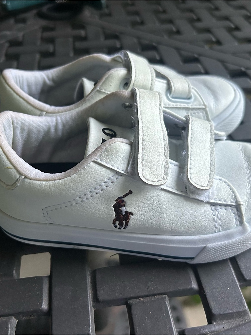 Polo Ralph Lauren Kids Size 8 White Velcro Sneakers Double Strap Pony Logo